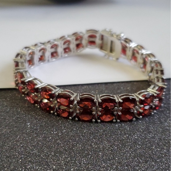 Sterling Silver 925 Garnet Tennis Bracelet - Picture 8 of 12